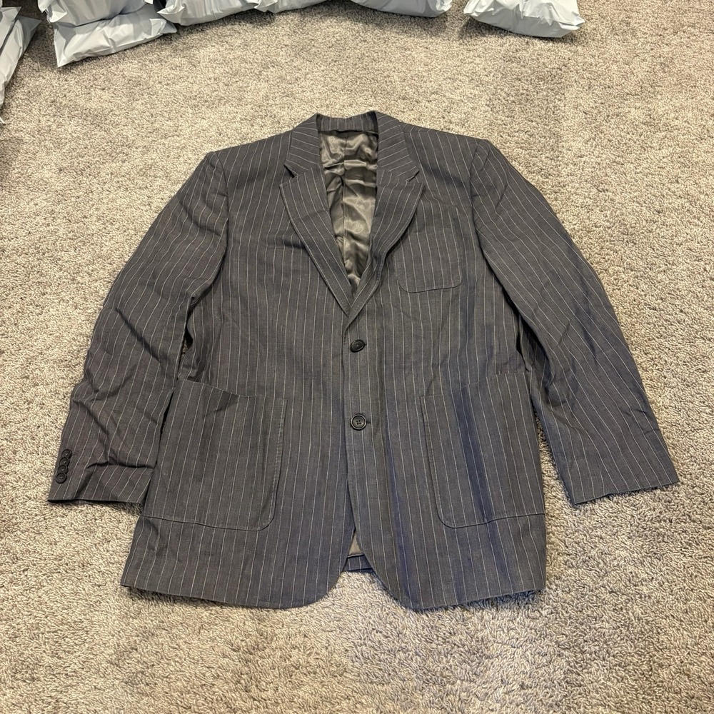 Banana Republic Jacket Spot Coat Men 44s Gray 100% Linen Two Button Short Stripe